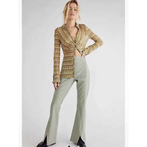 Free People Real Deal Slit Vegan Sage Leather Pants High Waist 27 - Picture 1 of 7